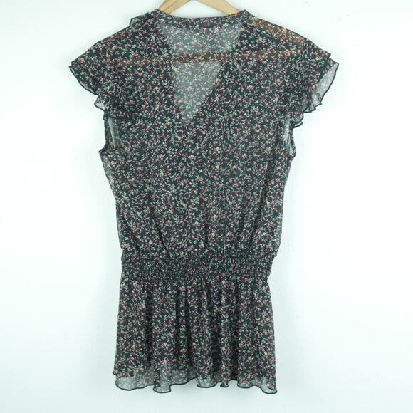 Y2K Style Babydoll Top Medium Sheer Ruffle Dainty Floral Twee Peplum Feminine - Picture 8 of 8